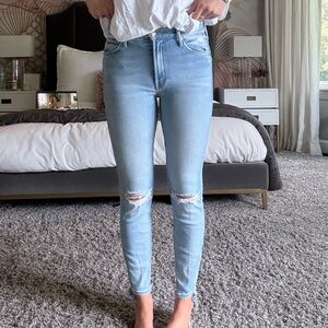 Mother Light Washed High-Waisted Skinny Jeans